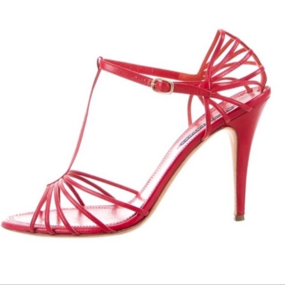 Ralph Lauren Purple Label Multi T-strap Heels Red 5.5 - Picture 2 of 10